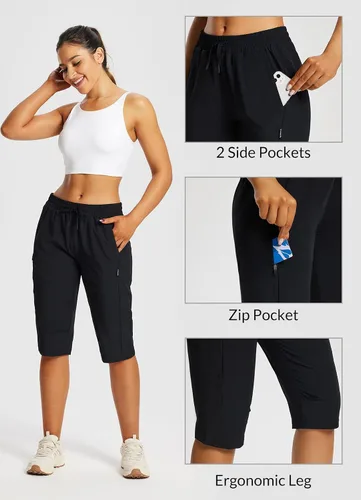 Vista 3 de BALEAF Pantalones cortos de 15 pulgadas de largo para mujer, pantalones cortos capri por debajo de la rodilla, ligeros, de secado rápido, cintura