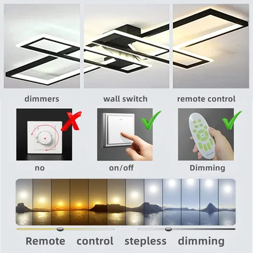 Vista 5 de Lámpara de Techo LED Moderna de 35.4", Luminaria Candelabro Regulable Negra de 94W, Rectangular, con Control Remoto Lámpara de Comedor, Lámparas