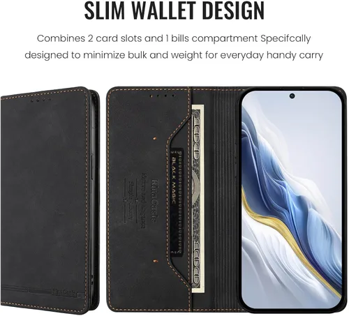 Vista 7 de Funda para teléfono compatible con Blackview Oscal Flat 1c 【Bloqueo RFID】【Soporte para tarjetas con cierre magnético】 Funda negra