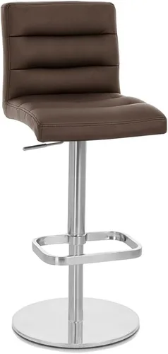 Vista 3 de ZURI Taburete de bar moderno de altura ajustable marrón exuberante con base plana redonda cepillada
