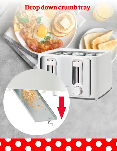 Vista 5 de Betty Crocker Tostadora de 4 rebanadas, 1500 W, diales de control de sombra tostada variable, función de elevación alta, carcasa de tacto fresco