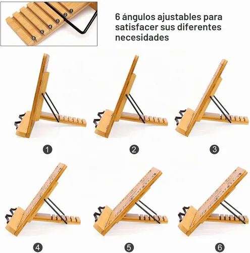 Vista 3 de MEGREZ Soporte de libro de bambú plegable Soporte ajustable para tableta de Rosa