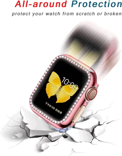 Vista 3 de Paquete de 2 fundas brillantes para Apple Watch de 1.732 pulgadas (Serie 6/5/4/SE) con protector de pantalla, cubierta de diamantes de cristal