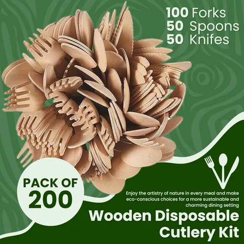 Vista 3 de Kit cubiertos Perfect Stix Green 200 pzs kit de cubiertos desechables de madera, 200