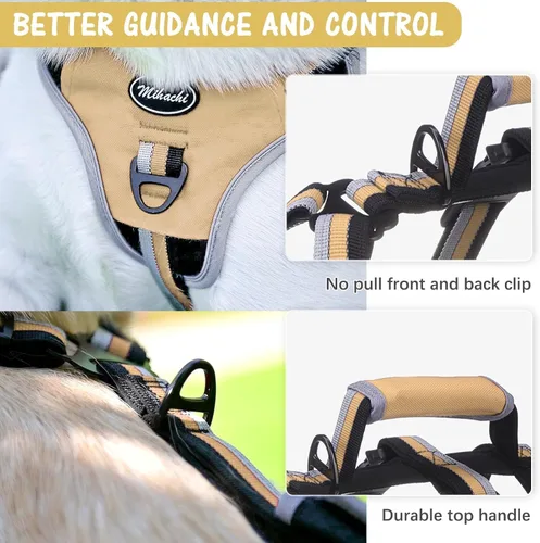 Vista 4 de Mihachi Arnés para perro a prueba de escapes, arnés para perro sin tirones con asa, suave acolchado reflectante y ajustable de cuerpo completo