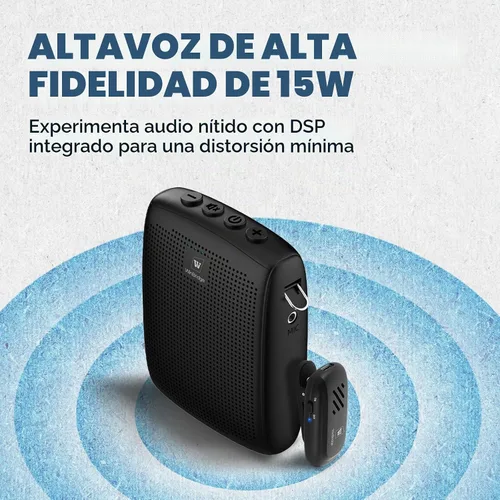 Vista 2 de WinBridge - Amplificador de voz inalámbrico con micrófono de solapa Bluetooth Lavalier para profesores, altavoz portátil y sistema de micrófono