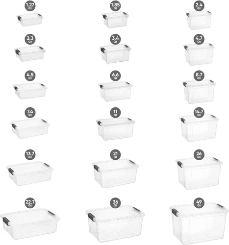 Vista 3 de Superio Pequeñas cajas de almacenamiento planas transparentes con tapas, contenedores de plástico de 4.5 cuartos de galón para organizar, cajas