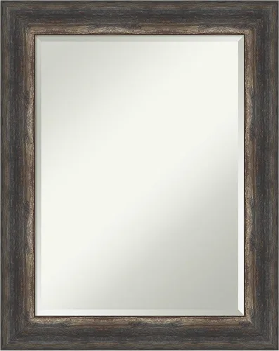 Vista 16 de Amanti Art Brown Wall Mirror 25x21 Bark Rustic Char Rectangle Bathroom Mirror for Wall Decor Living Room, Small Rustic Farmhouse Frame, Hangs
