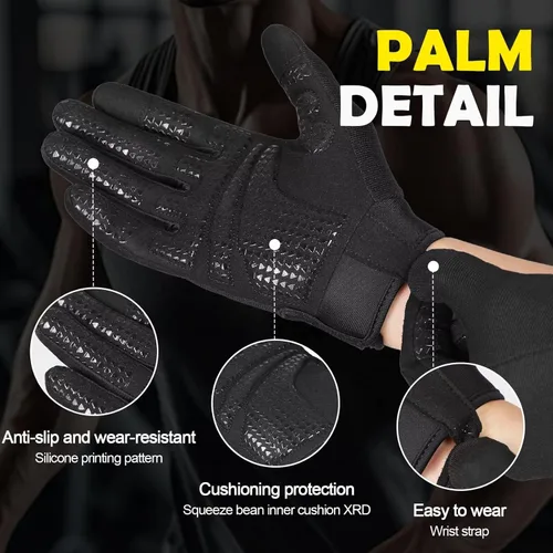 Vista 4 de Guantes de entrenamiento para hombres y mujeres, ligeros, con agarre de palma completa, acolchados, guantes de gimnasio para levantamiento de pesas
