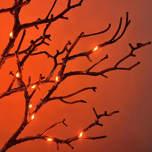 Vista 5 de BAOLITVINE - Guirnalda iluminada de Halloween, funciona con pilas, con 8 funciones, 6 pies, 120 luces de hadas bicolor, guirnalda negra con luces