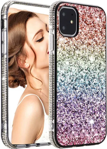 Vista 9 de Solomo Funda para iPhone 11 Pro, funda protectora gradual de arcoíris brillante de lujo con purpurina y parachoques de TPU suave para iPhone 11 Pro