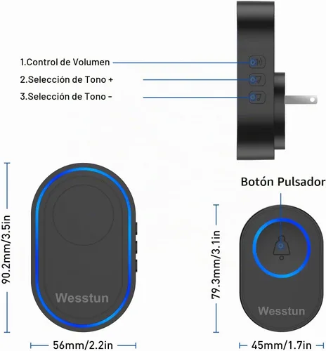 Vista 2 de Timbre inalámbrico, timbre enchufable, 39 timbres y ajuste vol
