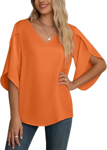 Vista 43 de Blusas de gasa con mangas 3/4 arrugadas de otoño para mujer de Jouica 01amy Verde