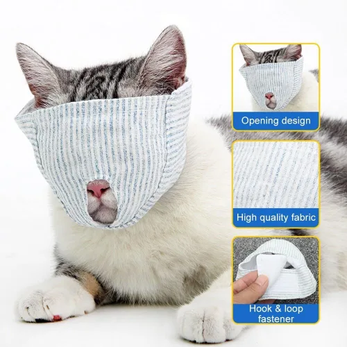 Vista 3 de Bozal de gato, protector bucal transpirable antimordedura anti maullido bozal para recortar uñas