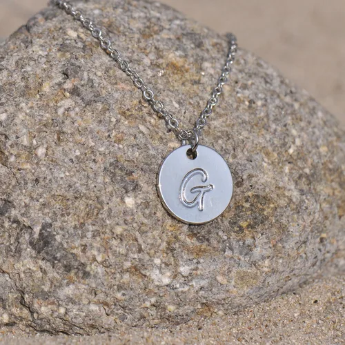 Vista 6 de AOLO Personalized Birthstone Initial A Necklace Engraved Disc Danity Pendant Necklaces Silver
