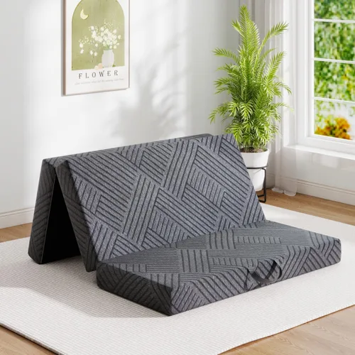 Vista 10 de Vipbear Colchón plegable, colchón triple de 6 pulgadas, tamaño matrimonial, colchón plegable de espuma viscoelástica con funda lavable, cama de piso