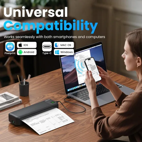 Vista 2 de Impresora portátil para viajes, impresora térmica inalámbrica Negro