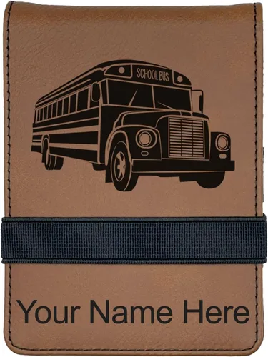 Vista 14 de LaserGram Mini padfolio con bloc de notas y bolígrafo, autobús escolar, grabado personalizado incluido (negro con dorado)