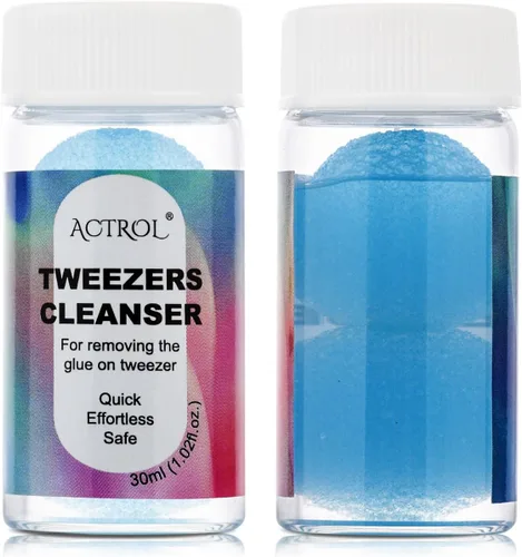 Vista 18 de ACTROL - Pinzas limpiadoras de pestañas azules de 0.8 fl oz con bola de esponja para eliminación de pegamento Blue 25ml Lash Tweezer Cleanser With