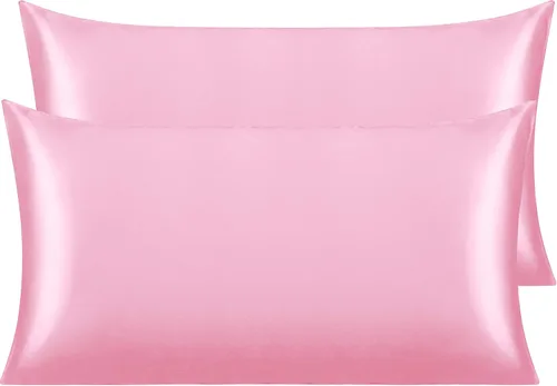 Vista 112 de NTBAY Paquete de 2 fundas de almohada estándar de satén para cabello y piel, lujosas y sedosas fundas de almohada con cierre de sobre, 20 x 26