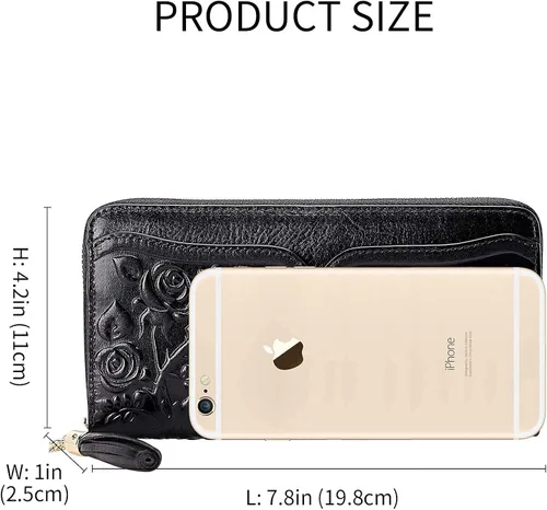 Vista 9 de PIJUSHI Bolsos y bolsos de mano de cuero genuino de diseñador para mujer con asa superior, bolso de mano de flores con cartera de cuero para mujer