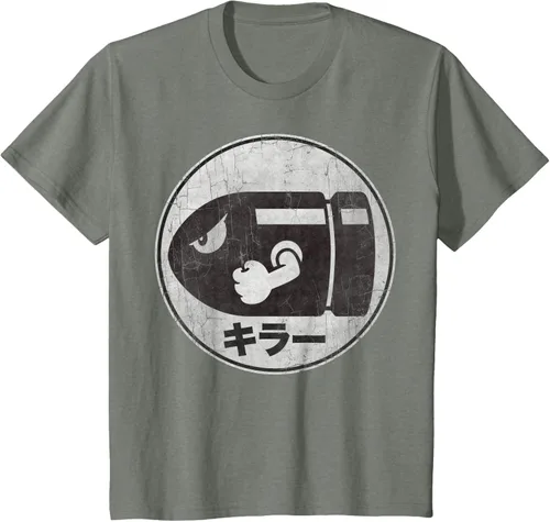 Vista 63 de Super Mario Camiseta con logotipo de Bullet Bill Distressed en Kanji