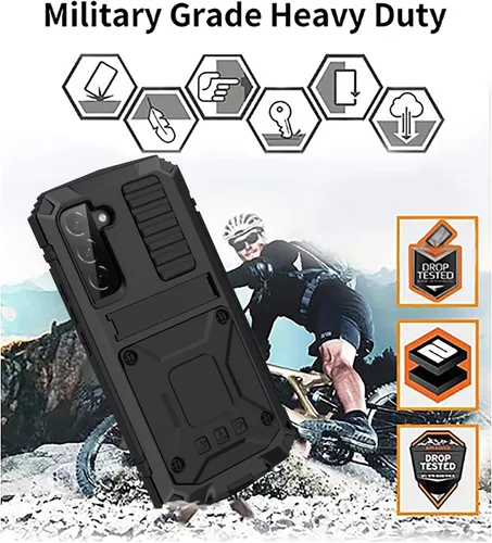 Vista 7 de Simicoo Compatible con Samsung S22 - Funda protectora híbrida de silicona y metal con soporte, a prueba de golpes de grado militar, resistente