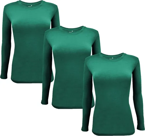 Vista 172 de Natural Uniforms Camiseta Under Scrub para mujer, cuello redondo, manga larga, paquete de 3, paquete múltiple de 3