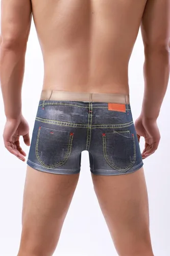 Vista 3 de Golirsteca Calzoncillos tipo bóxer de algodón con estampado de mezclilla 3D para hombre, ropa
