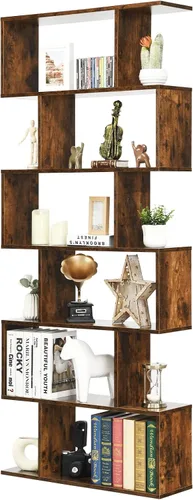 Vista 14 de Giantex Estantería geométrica blanca, de madera en forma de S, 6 niveles, moderna, independiente, decorativa, para dormitorio, sala de estar Blanco