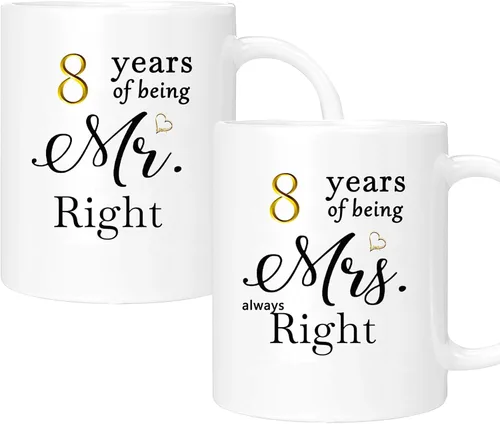Vista 20 de Juego de 2 tazas de café para el 10º aniversario, regalos de boda para parejas, padres, hombres, mujeres, marido, esposa, él, ella, caja de regalo
