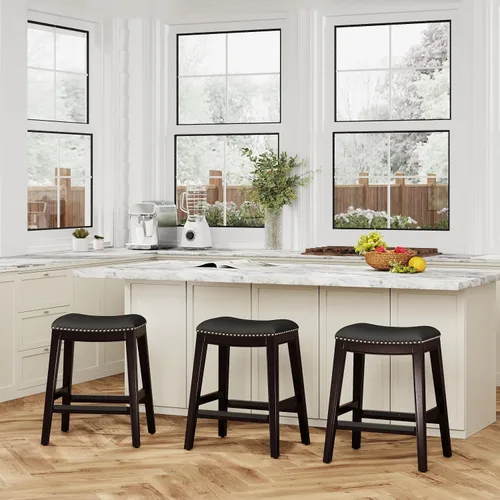 Vista 7 de DTY Indoor Living Durango - Taburete de cuero regenerado, taburete de mostrador de 24 pulgadas, acabado espresso, asiento de cuero negro