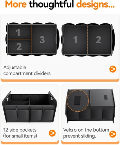 Vista 8 de Homeve Organizador de maletero de coche, organizador plegable de múltiples compartimentos, negro, 2 compartimentos, pequeño