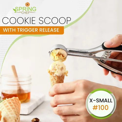 Vista 2 de Spring Chef Cuchara Extra Pequeña para Galletas, Boleador de Melón de Acero Inoxidable, Cuchara para Hornear, Gatillo con Resorte para Masa