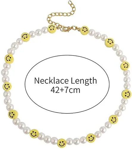 Vista 5 de Smiley Face Pearl Choker Necklace Cute Flower Pearl Y2K Necklace for Teen Girls Women Girls Jewelry Ages 8-12