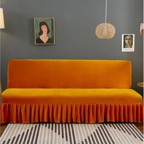 Vista 25 de IMYOGI Fundas de sofá de alta elasticidad sin brazos con falda, funda elástica ajustable de color sólido, protector de muebles para niños, mascotas