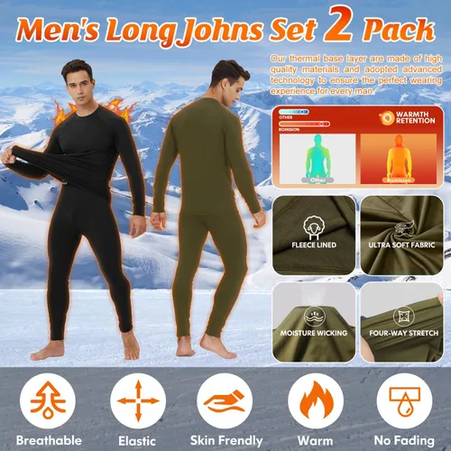 Vista 3 de CL convallaria 2 Pack Thermal Underwear for Men - Warm Fleece Lined Long Johns - Winter Gear Base Layer Tops & Bottoms Set
