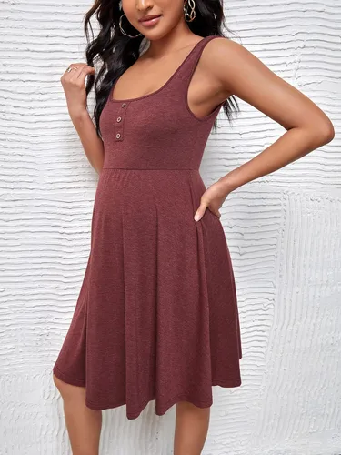 Vista 3 de OYOANGLE Vestido de maternidad para mujer, casual, sin mangas, con vuelo, suelto, sin mangas, para verano