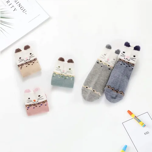 Vista 6 de Gwenvenni Calcetines tobilleros de algodón con diseño de gato para niñas pequeñas