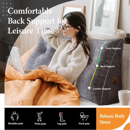 Vista 104 de Almohada de cabecera gruesa totalmente rellena tamaño Queen, cabecera acolchada suave y firme, soporte grande, triangular, almohada de cuña