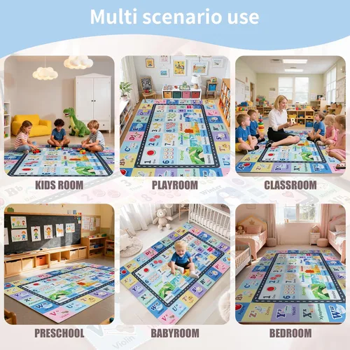 Vista 5 de Alfombra ABC infantil para sala de juegos, alfombra del alfabeto para el aula, alfombra lavable para habitación de bebé, sala de juegos, dormitorio