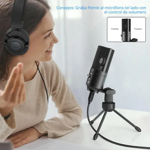 Vista 9 de FIFINE Micrófono USB, Micrófono de condensador de metal para grabar en MAC OS, Windows, Micrófono cardioide para laptop para grabar voces