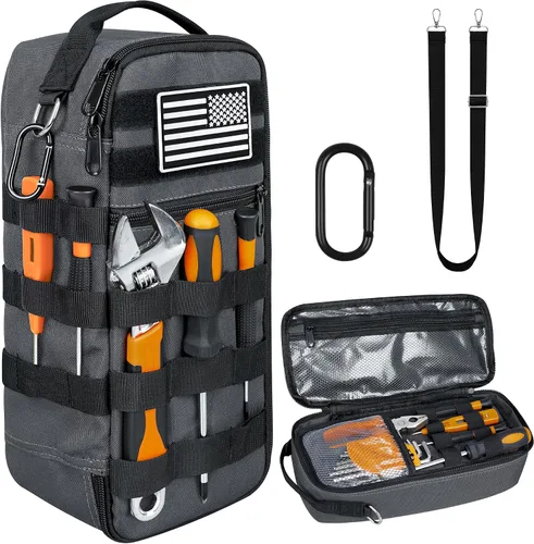 Vista 9 de Bolsa de herramientas pequeña portátil, bolsa de herramientas resistente con correa para el hombro y clip de anillo en D, bolsa de mano duradera e