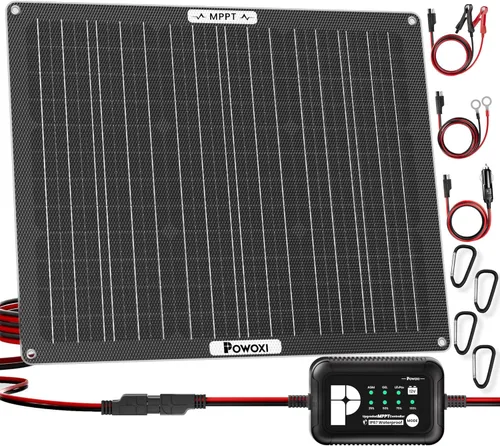 Vista 8 de POWOXI Cargador de Batería Solar de 15W: Mantenedor de Goteo de Batería de Coche Solar de 12V - con Controlador MPPT de Parámetros Ajustables