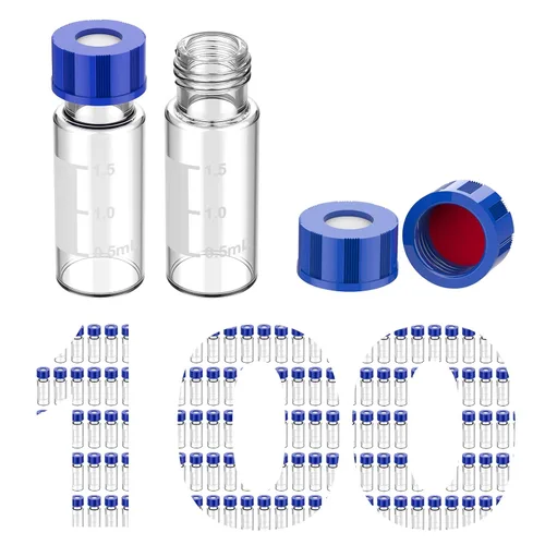 Vista 9 de Membrane Solutions Viales de muestreo automático, viales de HPLC de 0.1 fl oz, viales de ámbar de laboratorio 9-425 con punto de escritura