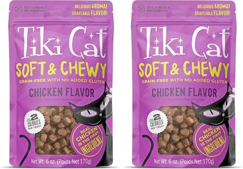 Vista 10 de Tiki - Golosinas suaves y masticables para gatos, sabor a pollo, 3 calorías por golosina sin granos y sin gluten añadido, bolsa de 6 onzas