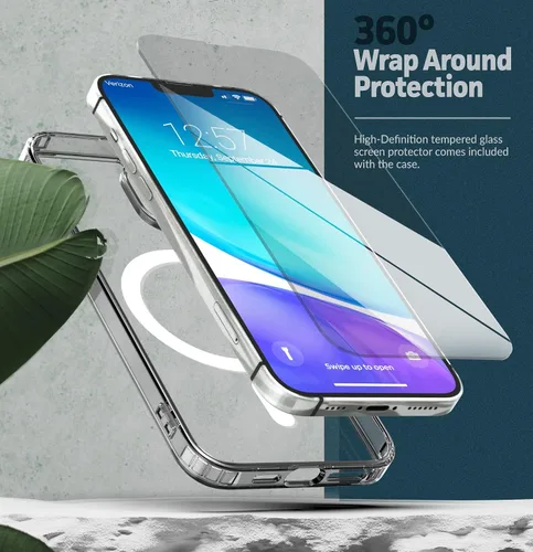 Vista 5 de ENCASED Funda transparente para iPhone 14 Pro Max con tarjetero compatible con Magsafe Incluye cartera de cuero y protector de pantalla de vidrio