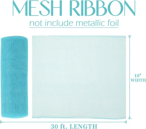 Vista 2 de MEEDEE Malla Decorativa Azul Claro Rollos de 10 Pulgadas Rollos de Malla Decorativa Turquesa Cinta de Malla Básica para Árbol de Navidad, Guirnalda