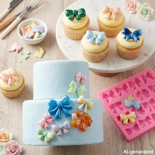 Vista 6 de 2 Pcs Bow Fondant Mold Bowknot Silicone Molds for Cake Decorating Baking
