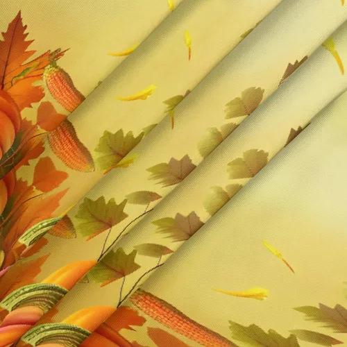 Vista 4 de Mantel redondo ajustado con diseño de calabaza de otoño, hojas de otoño, color amarillo, pequeño con borde elástico, manteles circulares lavables